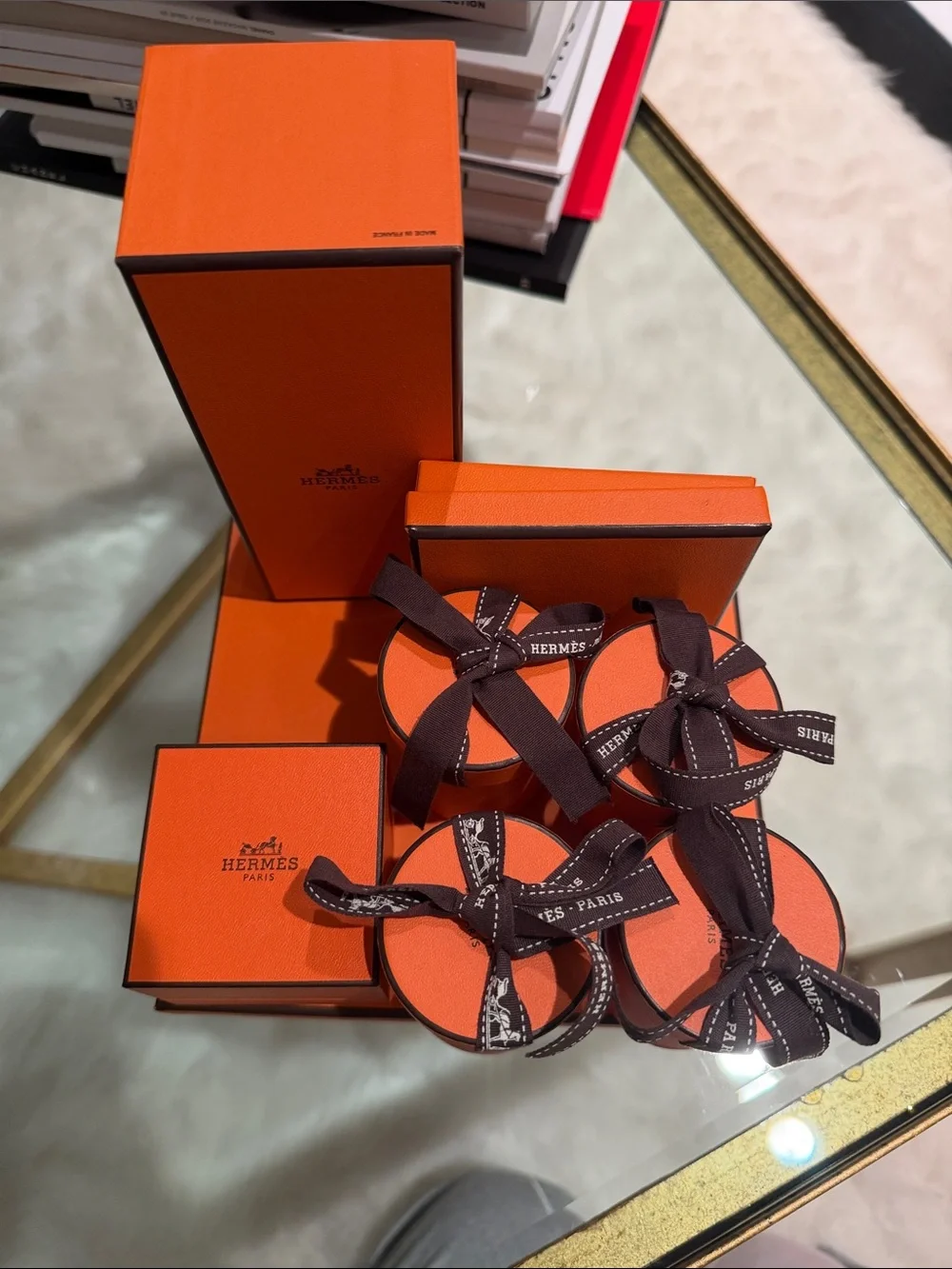 Hermes Authentic Gift Boxes with Brown Ribbon and dust bags